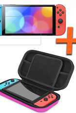 Nomfy Hoesje Geschikt voor Nintendo Switch OLED Hoes Bescherm Case Hardcover Met Screenprotector - Hoes Geschikt voor Nintendo Switch OLED Case - Roze