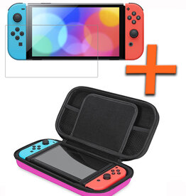 Nomfy Nomfy Nintendo Switch OLED Hoesje Handvat Met Screenprotector - Roze