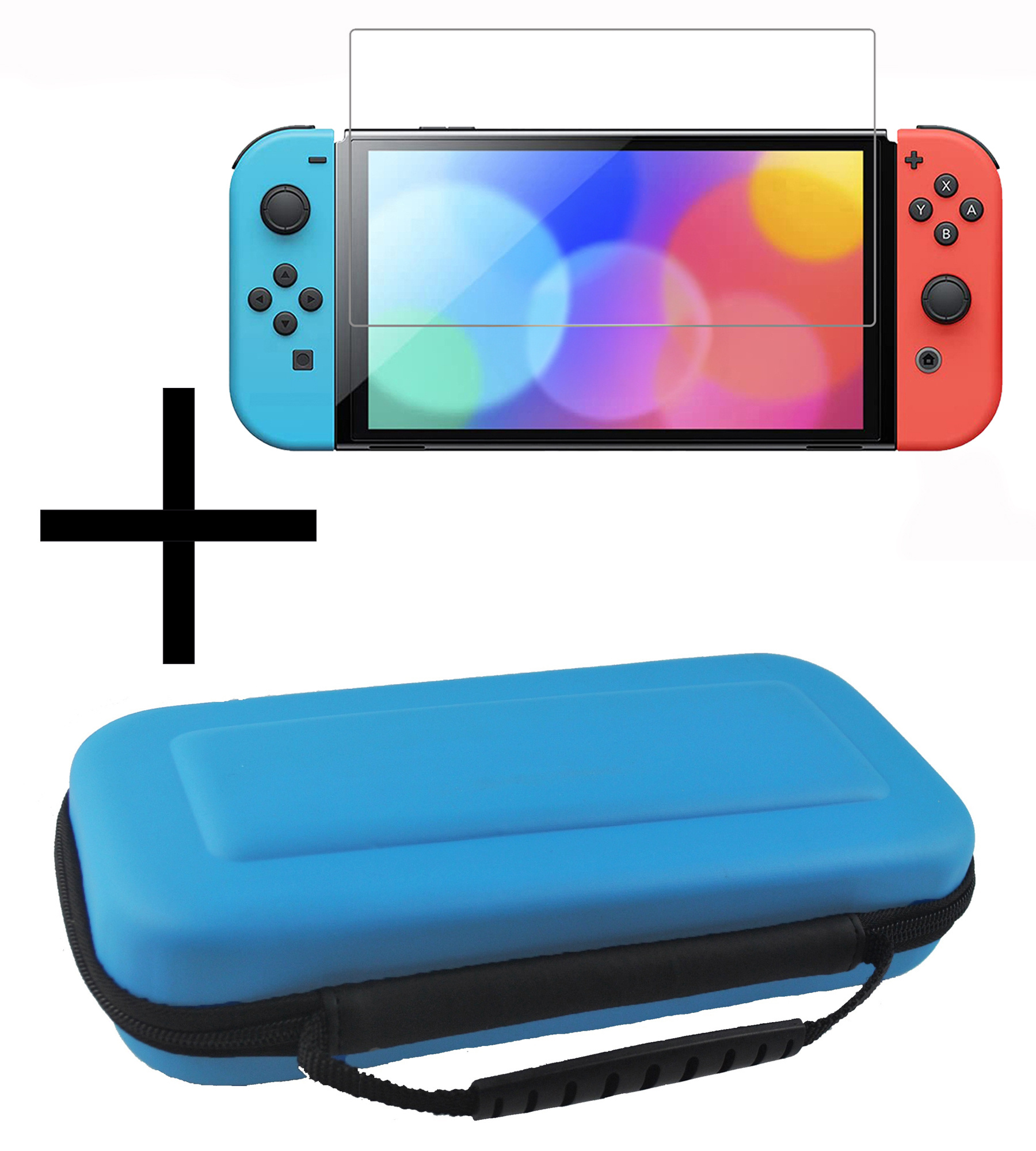 NoXx Hoesje Geschikt voor Nintendo Switch OLED Case Hoes Hard Cover Met Screenprotector - Hoes Geschikt voor Nintendo Switch OLED Hoes - Blauw