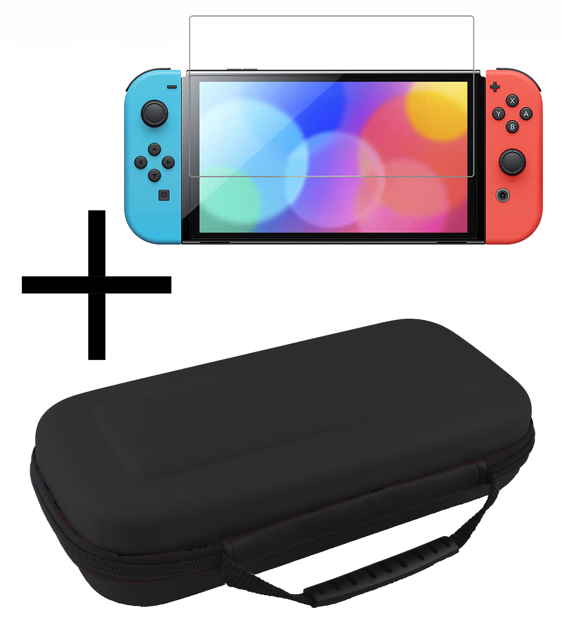 NoXx Hoesje Geschikt voor Nintendo Switch Case Hoes Hard Cover Met Screenprotector - Hoes Geschikt voor Nintendo Switch Hoes - Zwart