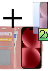 NoXx Hoes Geschikt voor iPhone 15 Hoesje Book Case Hoes Flip Cover Wallet Bookcase Met 2x Screenprotector - Rosé goud