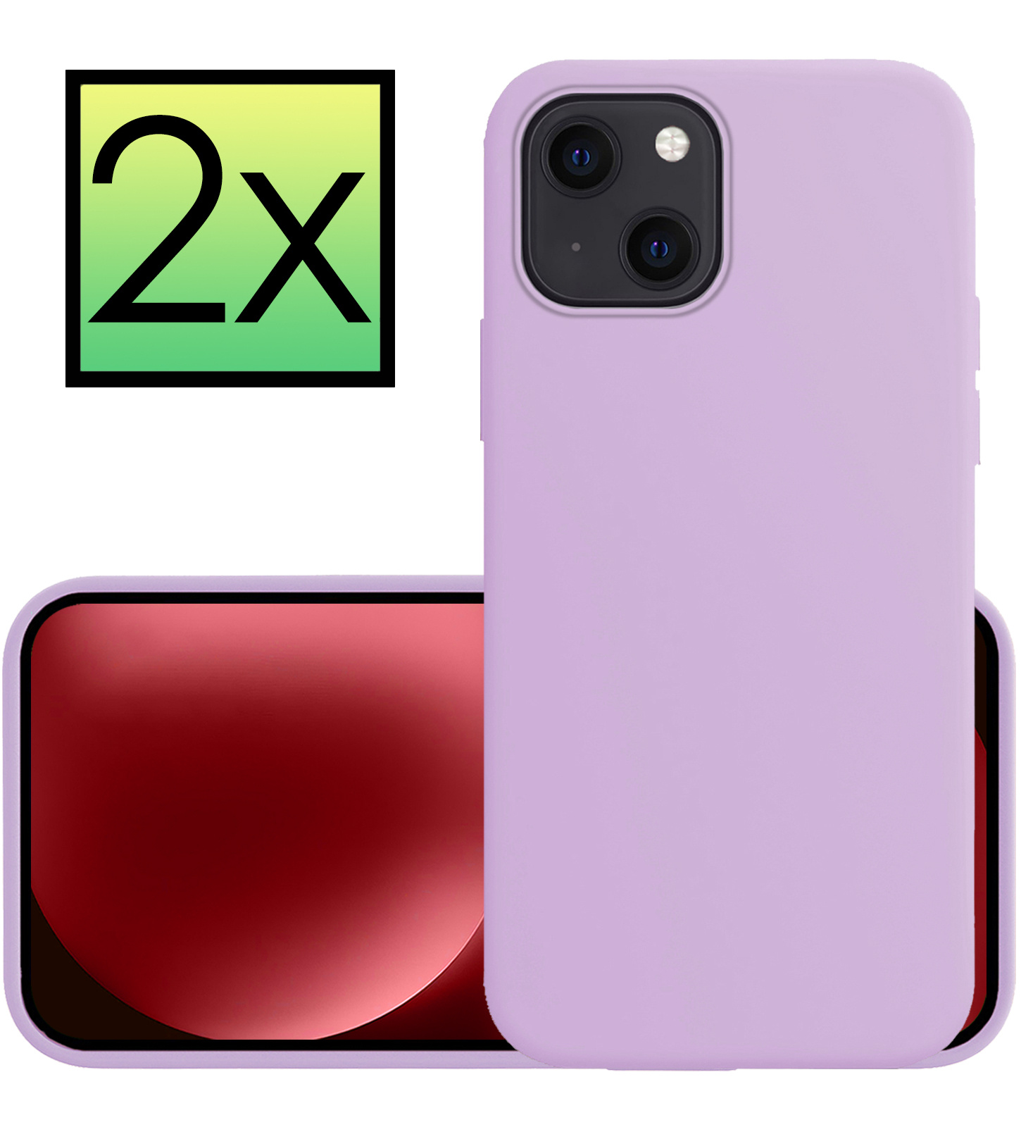 NoXx Hoes Geschikt voor iPhone 15 Plus Hoesje Cover Siliconen Back Case Hoes - Lila - 2x