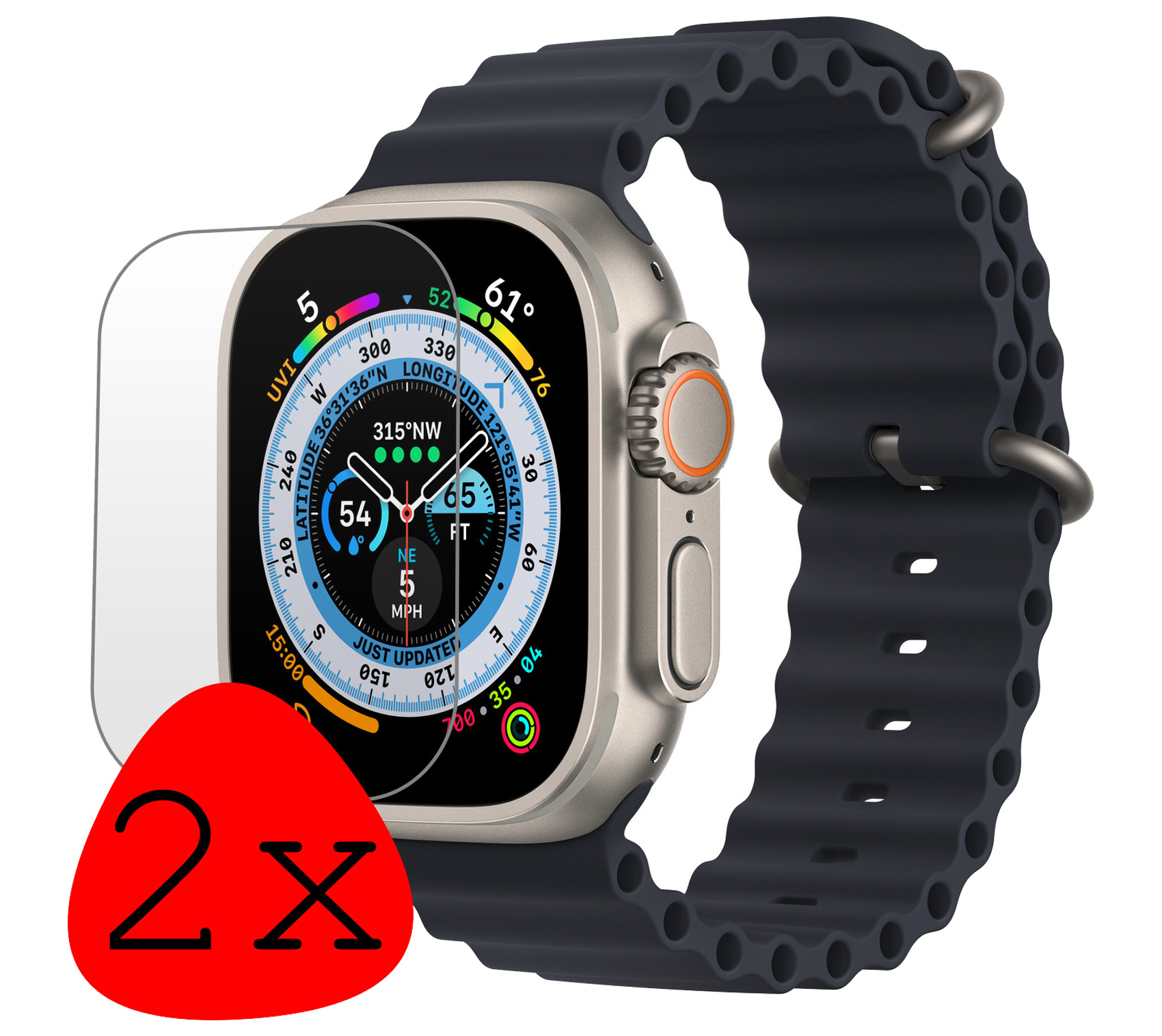 BASEY. Screenprotector Geschikt voor Apple Watch Ultra 2 Screenprotector Tempered Glass Beschermglas - Screenprotector Geschikt voor Apple Watch Ultra 2 (49 mm) Screen Protector - 2 Stuks