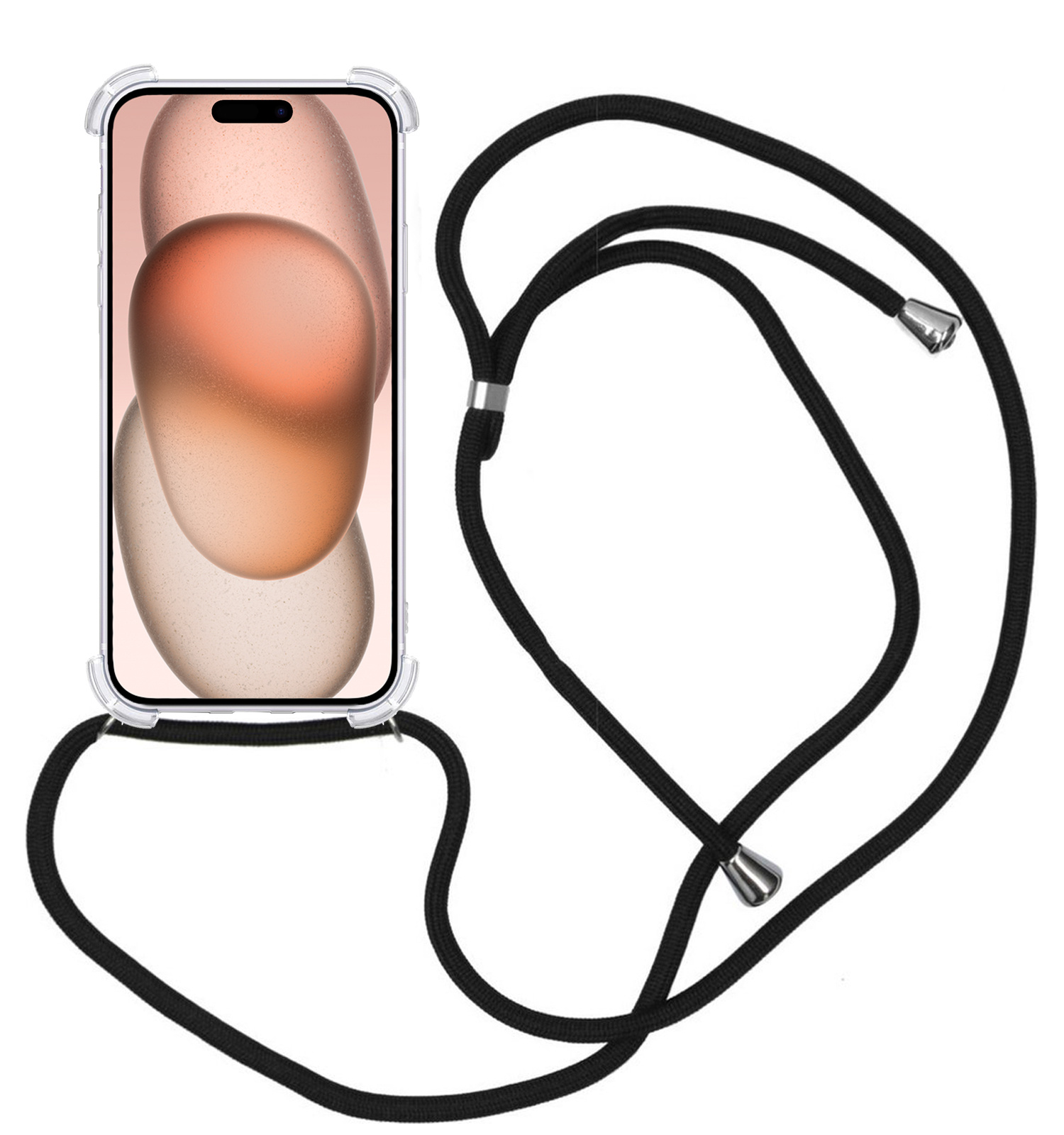 Nomfy Hoesje Geschikt voor iPhone 15 Pro Hoesje Shock Proof Transparant Met Telefoonketting Case Shock Koord - Hoesje Geschikt voor iPhone 15 Pro Shock Proof Case Met Koord - Transparant