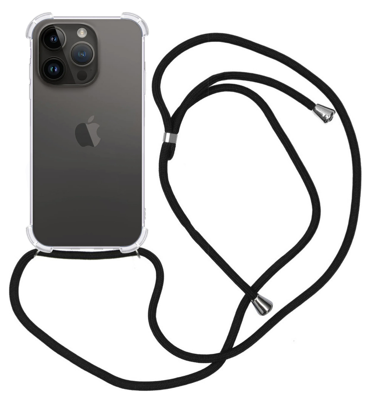 Nomfy Hoesje Geschikt voor iPhone 15 Pro Hoesje Shock Proof Transparant Met Telefoonketting Case Shock Koord - Hoesje Geschikt voor iPhone 15 Pro Shock Proof Case Met Koord - Transparant