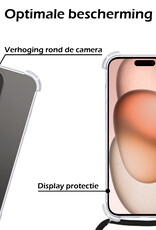 Nomfy Hoesje Geschikt voor iPhone 15 Pro Max Hoesje Shock Proof Transparant Met Telefoonketting Case Shock Koord - Hoesje Geschikt voor iPhone 15 Pro Max Shock Proof Case Met Koord - Transparant