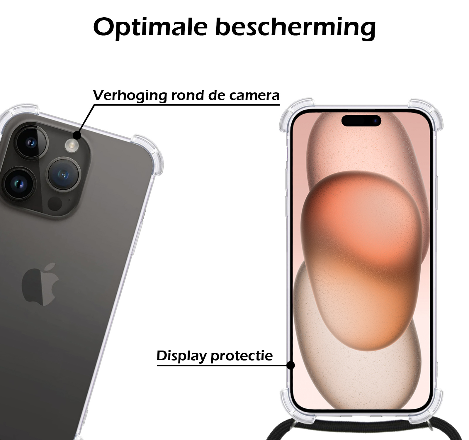 Nomfy Hoesje Geschikt voor iPhone 15 Pro Max Hoesje Shock Proof Transparant Met Telefoonketting Case Shock Koord - Hoesje Geschikt voor iPhone 15 Pro Max Shock Proof Case Met Koord - Transparant