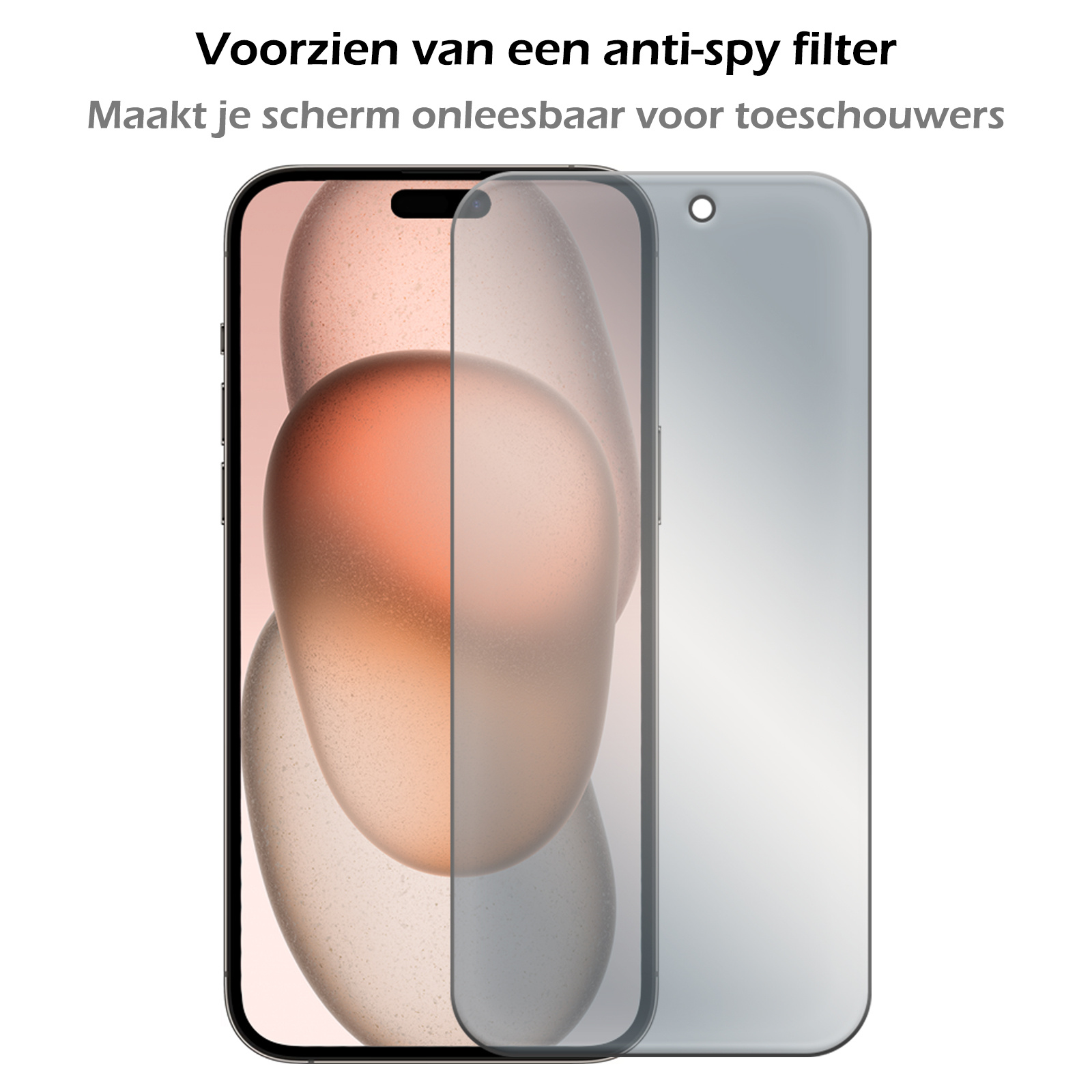 Nomfy Screenprotector Geschikt voor iPhone 15 Plus Screenprotector Privacy Bescherm Glas - Screenprotector Geschikt voor iPhone 15 Plus Privacy Screenprotector Tempered Glass - 2 PACK