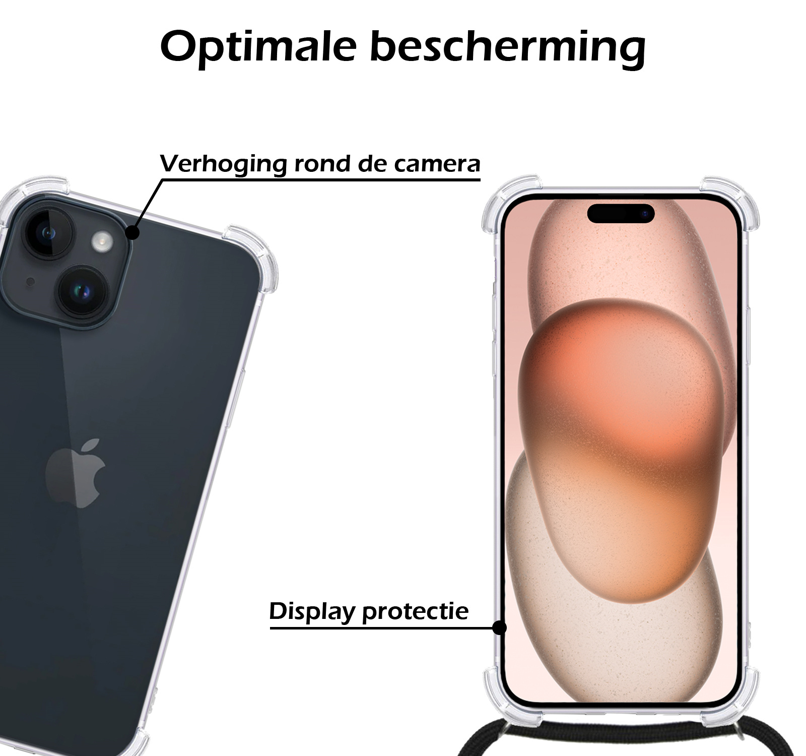 Nomfy Hoesje Geschikt voor iPhone 15 Plus Hoesje Shock Proof Transparant Met Telefoonketting Case Shock Koord - Hoesje Geschikt voor iPhone 15 Plus Shock Proof Case Met Koord - Transparant