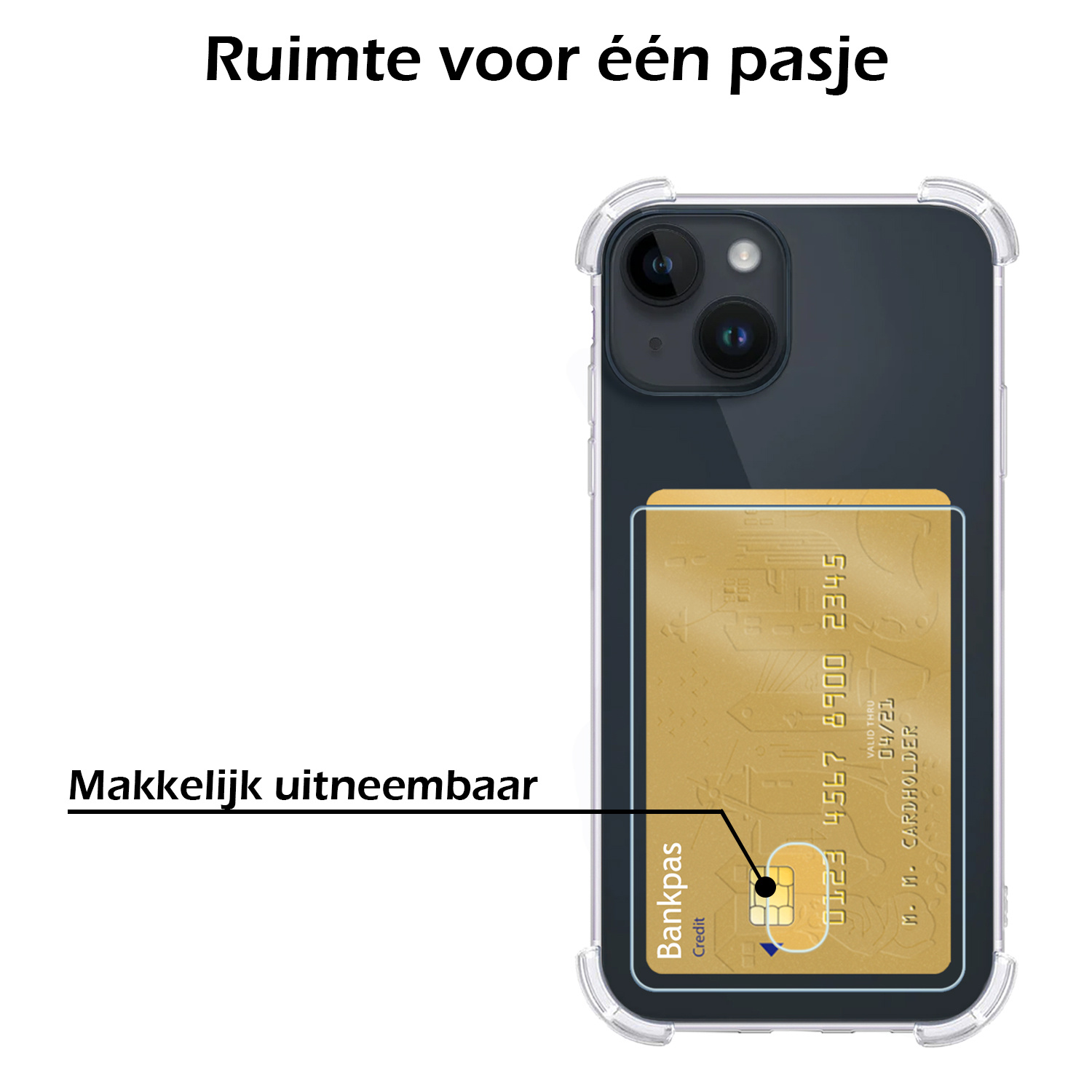 Nomfy Hoesje Geschikt voor iPhone 15 Hoesje Pasjeshouder Shockproof Pas Houder - Hoesje Geschikt voor iPhone 15 Hoes Met Kaarthouder - Transparant