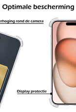 Nomfy Hoesje Geschikt voor iPhone 15 Hoesje Pasjeshouder Shockproof Pas Houder - Hoesje Geschikt voor iPhone 15 Hoes Met Kaarthouder - Transparant