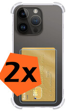 Nomfy Hoesje Geschikt voor iPhone 15 Pro Max Hoesje Pasjeshouder Shockproof Pas Houder - Hoesje Geschikt voor iPhone 15 Pro Max Hoes Met Kaarthouder - Transparant - 2 PACK