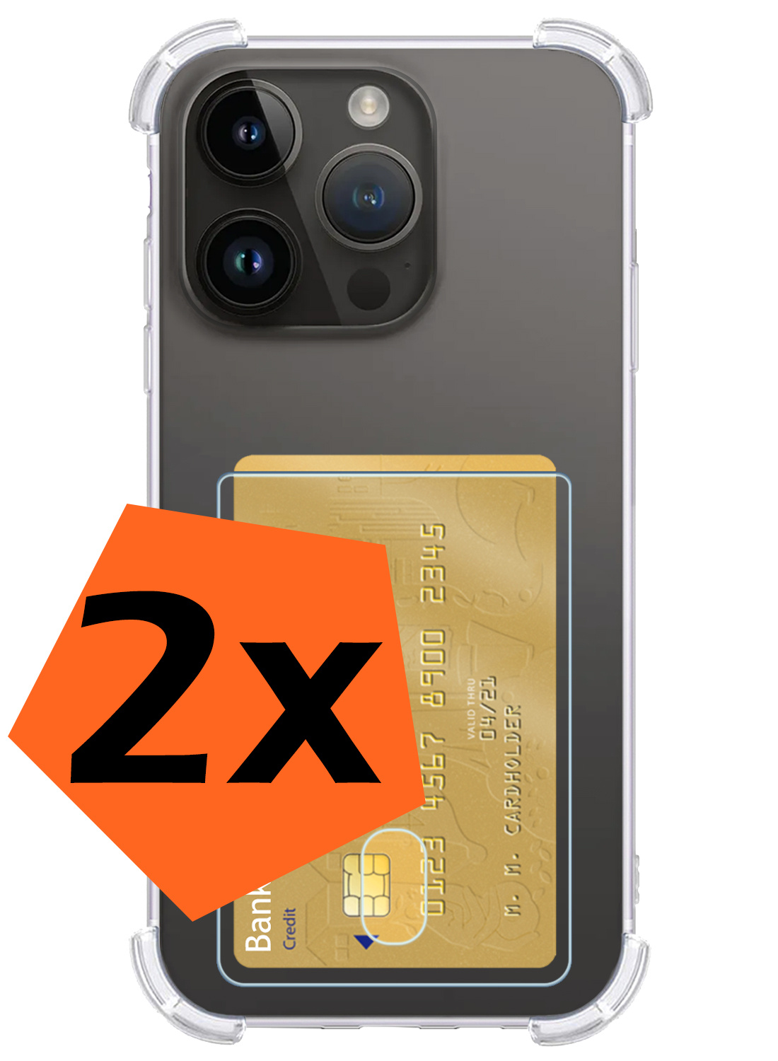 Nomfy Hoesje Geschikt voor iPhone 15 Pro Max Hoesje Pasjeshouder Shockproof Pas Houder - Hoesje Geschikt voor iPhone 15 Pro Max Hoes Met Kaarthouder - Transparant - 2 PACK