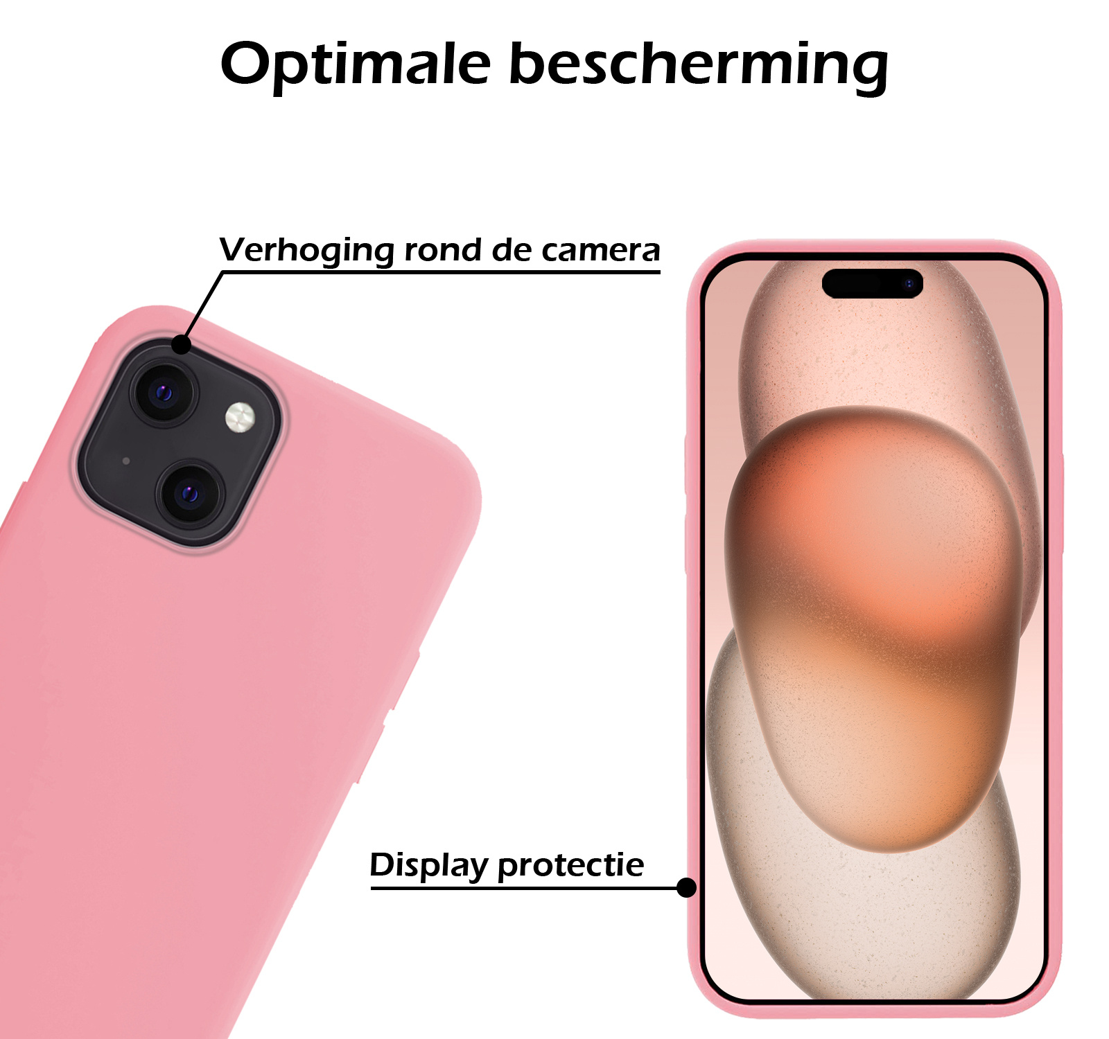 Nomfy Hoesje Geschikt voor iPhone 15 Hoesje Siliconen Cover Case - Hoes Geschikt voor iPhone 15 Hoes Back Case - 2-PACK - Lichtroze