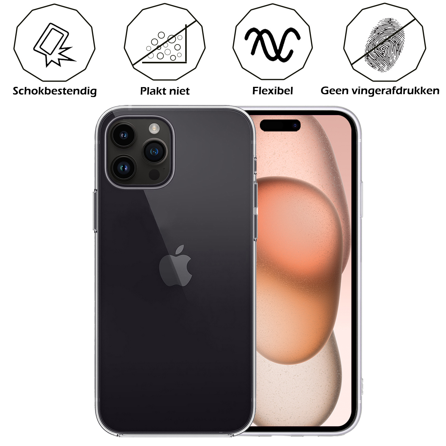 Nomfy Hoesje Geschikt voor iPhone 15 Pro Hoesje Siliconen Cover Case - Hoes Geschikt voor iPhone 15 Pro Hoes Back Case - 2-PACK - Transparant