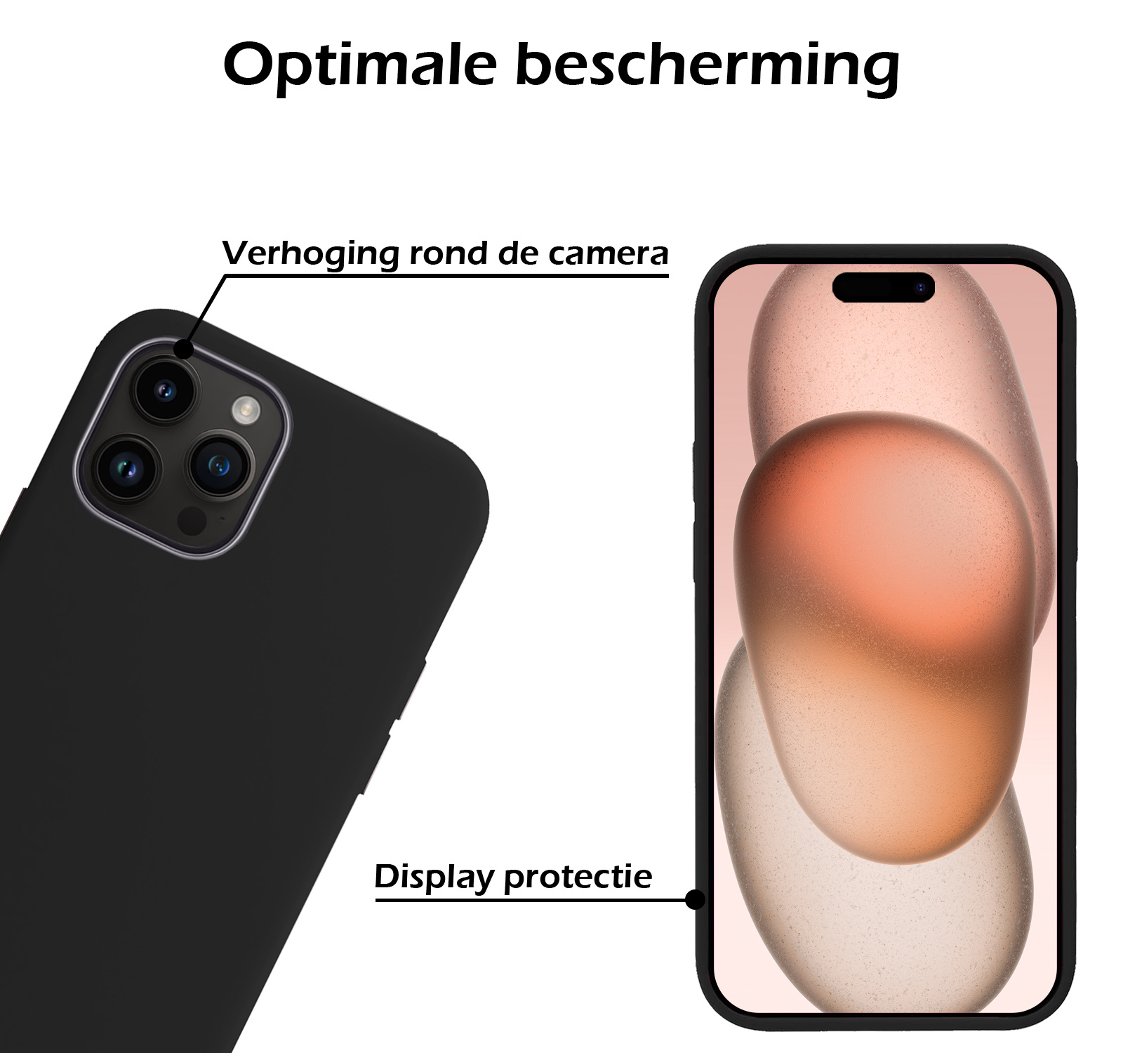 Nomfy Hoesje Geschikt voor iPhone 15 Pro Hoesje Siliconen Cover Case - Hoes Geschikt voor iPhone 15 Pro Hoes Back Case - 2-PACK - Zwart