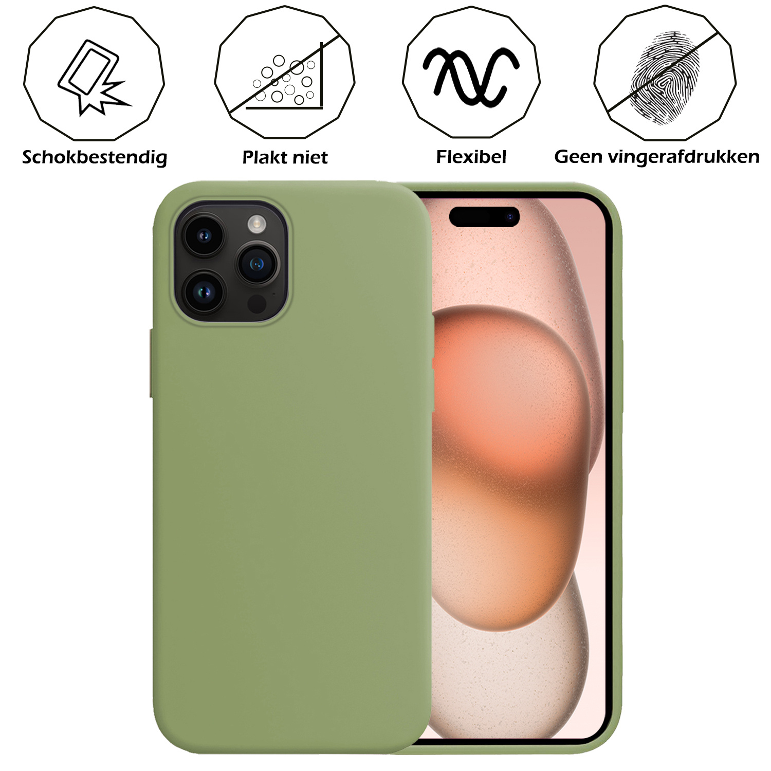 Nomfy Hoesje Geschikt voor iPhone 15 Pro Max Hoesje Siliconen Cover Case - Hoes Geschikt voor iPhone 15 Pro Max Hoes Back Case - Groen