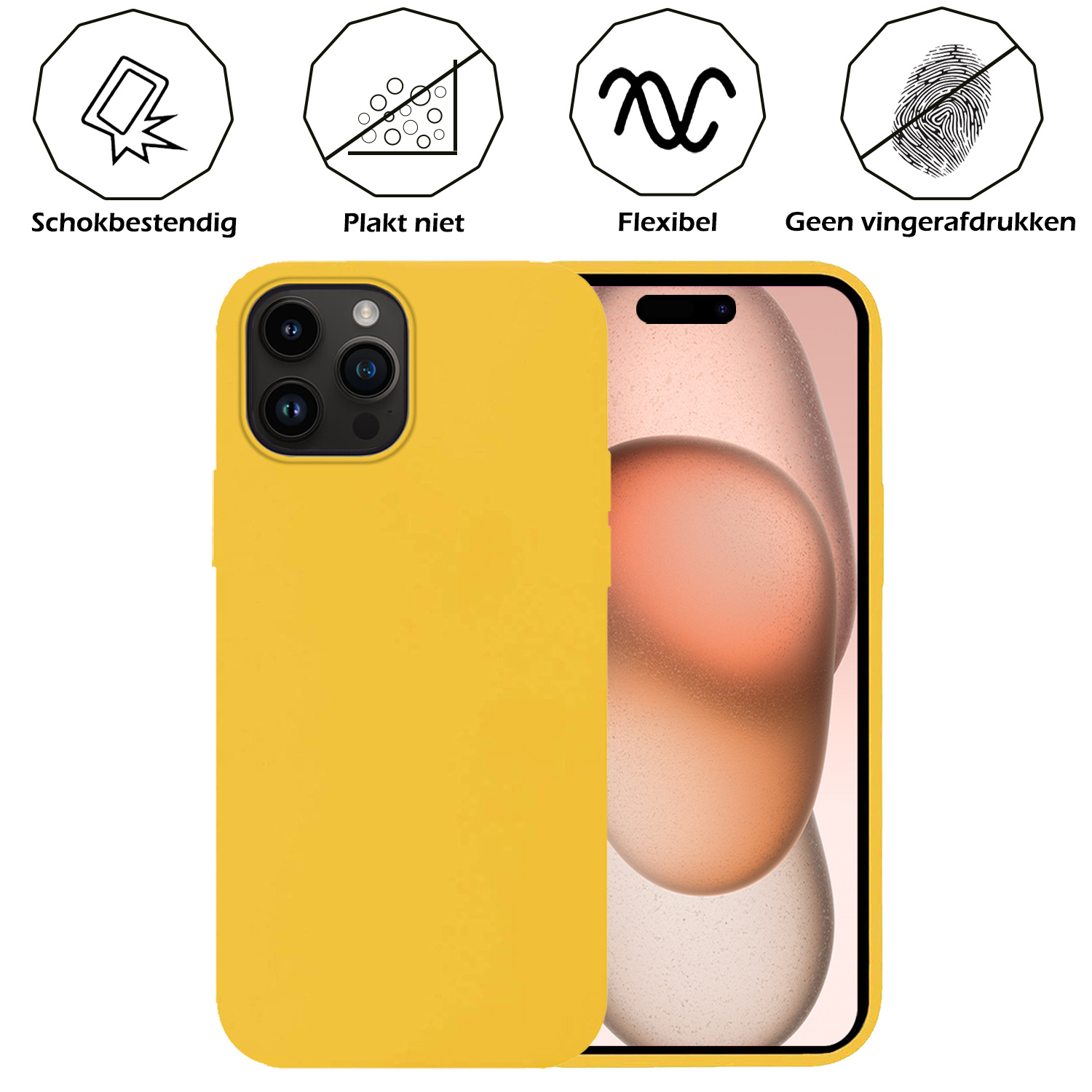 Nomfy Hoesje Geschikt voor iPhone 15 Pro Max Hoesje Siliconen Cover Case - Hoes Geschikt voor iPhone 15 Pro Max Hoes Back Case - Geel