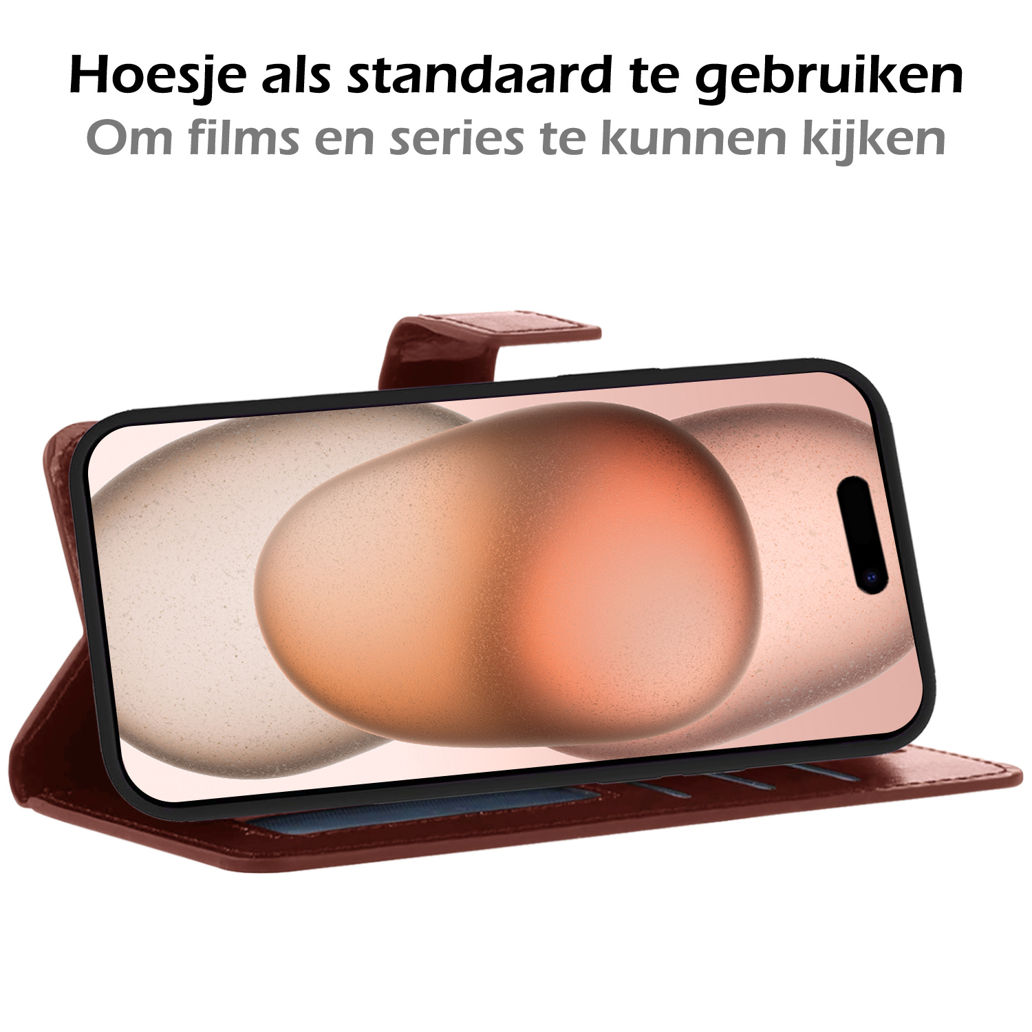 Nomfy Hoesje Geschikt voor iPhone 15 Hoes Bookcase Flipcase Book Cover - Hoes Geschikt voor iPhone 15 Hoesje Book Case - Bruin