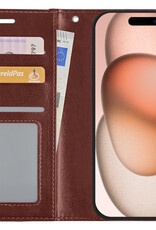Nomfy Hoesje Geschikt voor iPhone 15 Hoes Bookcase Flipcase Book Cover - Hoes Geschikt voor iPhone 15 Hoesje Book Case - Bruin