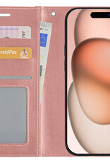 Nomfy Hoesje Geschikt voor iPhone 15 Hoes Bookcase Flipcase Book Cover - Hoes Geschikt voor iPhone 15 Hoesje Book Case - Rosé goud