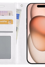 Nomfy Hoesje Geschikt voor iPhone 15 Hoes Bookcase Flipcase Book Cover - Hoes Geschikt voor iPhone 15 Hoesje Book Case - Wit