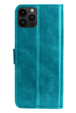 Nomfy Hoesje Geschikt voor iPhone 15 Pro Max Hoes Bookcase Flipcase Book Cover - Hoes Geschikt voor iPhone 15 Pro Max Hoesje Book Case - Turquoise