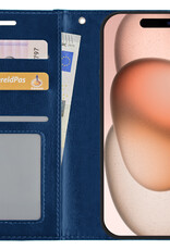 Nomfy Hoesje Geschikt voor iPhone 15 Plus Hoes Bookcase Flipcase Book Cover - Hoes Geschikt voor iPhone 15 Plus Hoesje Book Case - Donkerblauw