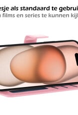 Nomfy Hoesje Geschikt voor iPhone 15 Plus Hoes Bookcase Flipcase Book Cover - Hoes Geschikt voor iPhone 15 Plus Hoesje Book Case - Lichtroze