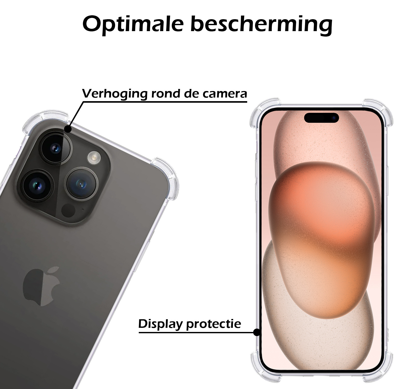 Nomfy Hoesje Geschikt voor iPhone 15 Pro Max Hoesje Shock Proof Cover Case Shockproof Met 2x Screenprotector - Hoes Geschikt voor iPhone 15 Pro Max Hoes Siliconen Back Case - Transparant