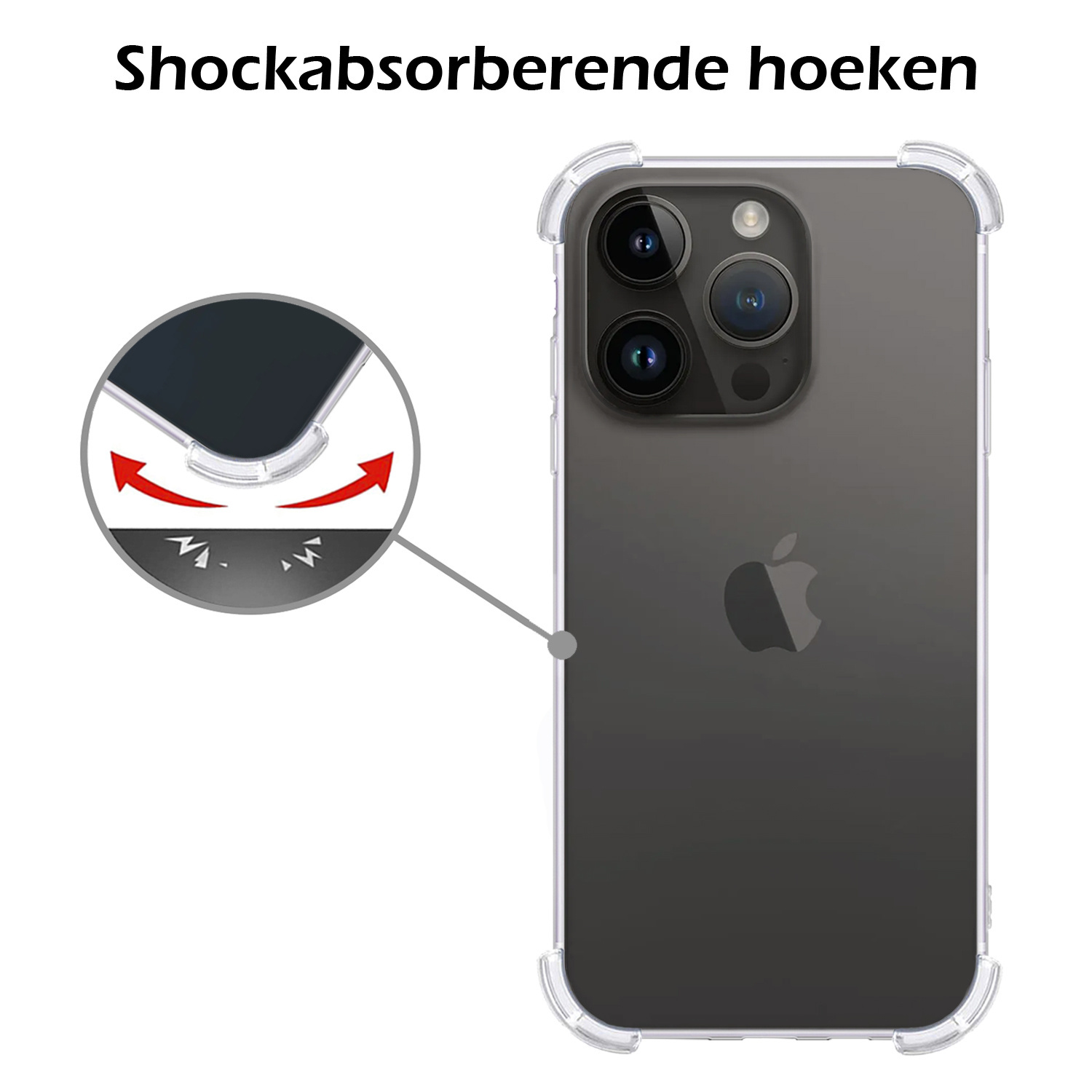 Nomfy Hoesje Geschikt voor iPhone 15 Pro Max Hoesje Shock Proof Cover Case Shockproof Met 2x Screenprotector - Hoes Geschikt voor iPhone 15 Pro Max Hoes Siliconen Back Case - Transparant
