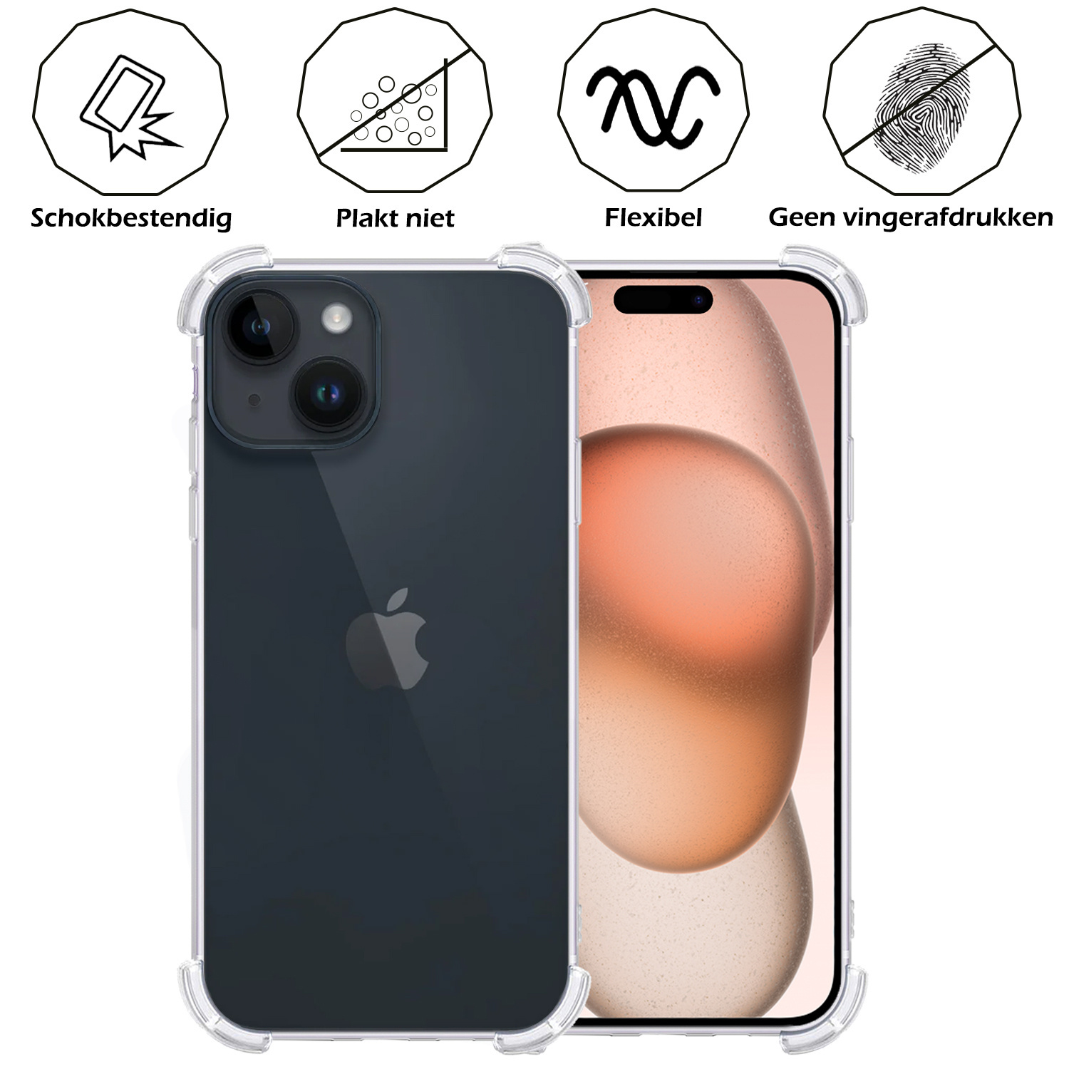 Nomfy Hoesje Geschikt voor iPhone 15 Plus Hoesje Pasjeshouder Shockproof Pas Houder Met 2x Screenprotector - Hoesje Geschikt voor iPhone 15 Plus Hoes Met Kaarthouder - Transparant