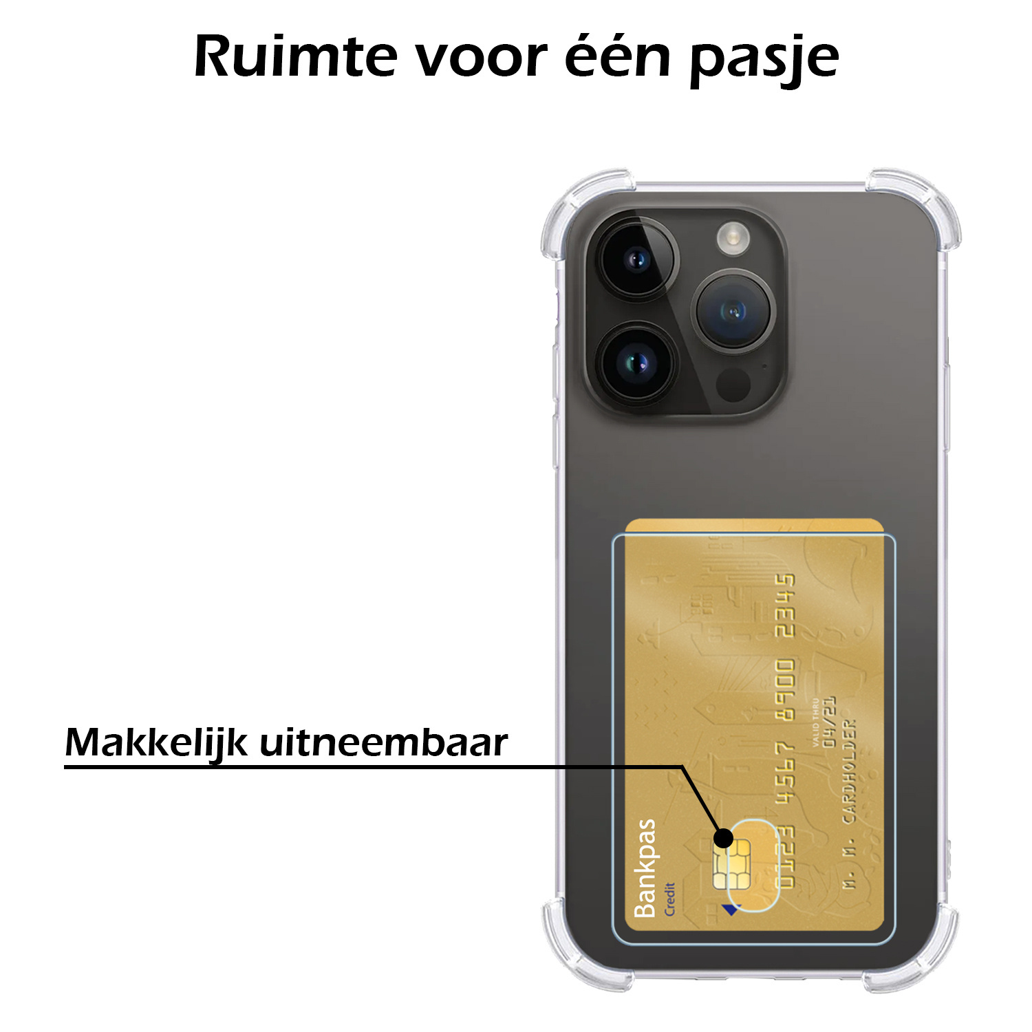 Nomfy Hoesje Geschikt voor iPhone 15 Pro Hoesje Pasjeshouder Shockproof Pas Houder Met 2x Screenprotector - Hoesje Geschikt voor iPhone 15 Pro Hoes Met Kaarthouder - Transparant