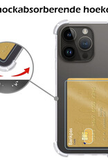Nomfy Hoesje Geschikt voor iPhone 15 Pro Hoesje Pasjeshouder Shockproof Pas Houder Met 2x Screenprotector - Hoesje Geschikt voor iPhone 15 Pro Hoes Met Kaarthouder - Transparant