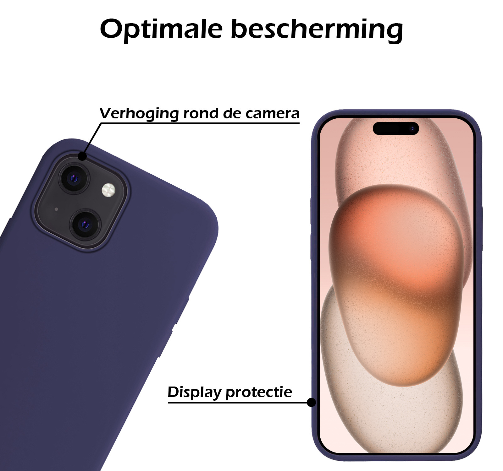 Nomfy Hoesje Geschikt voor iPhone 15 Hoesje Siliconen Cover Case Met Screenprotector - Hoes Geschikt voor iPhone 15 Hoes Back Case - Donkerblauw