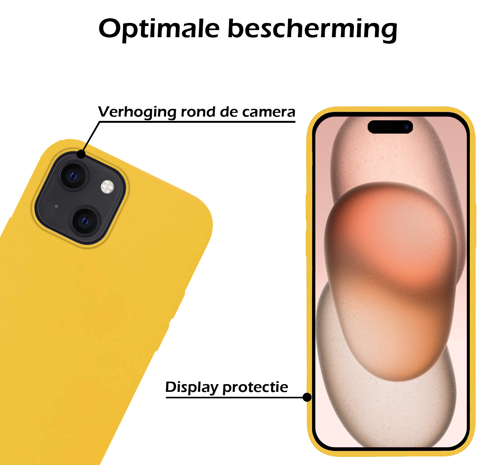 Nomfy Hoesje Geschikt voor iPhone 15 Hoesje Siliconen Cover Case Met Screenprotector - Hoes Geschikt voor iPhone 15 Hoes Back Case - Geel