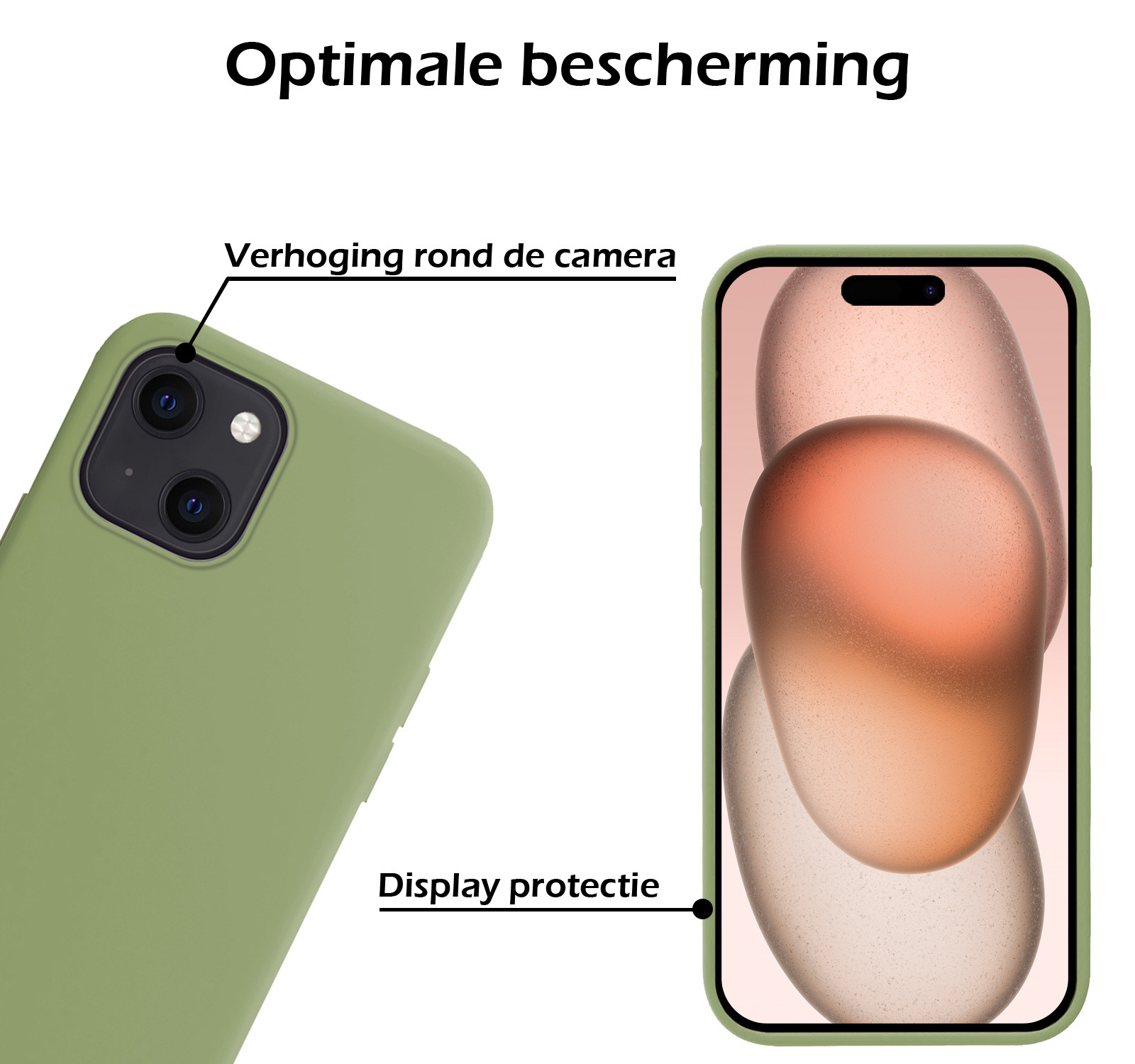 Nomfy Hoesje Geschikt voor iPhone 15 Hoesje Siliconen Cover Case Met Screenprotector - Hoes Geschikt voor iPhone 15 Hoes Back Case - Groen