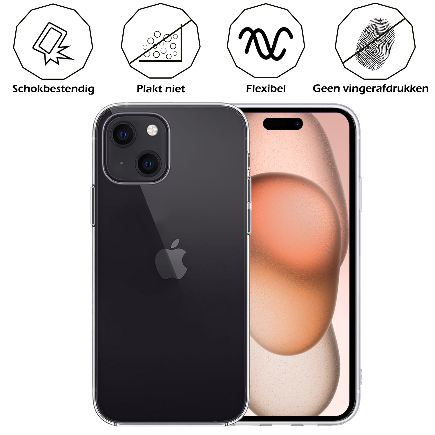 Nomfy Hoesje Geschikt voor iPhone 15 Hoesje Siliconen Cover Case Met Screenprotector - Hoes Geschikt voor iPhone 15 Hoes Back Case - Transparant