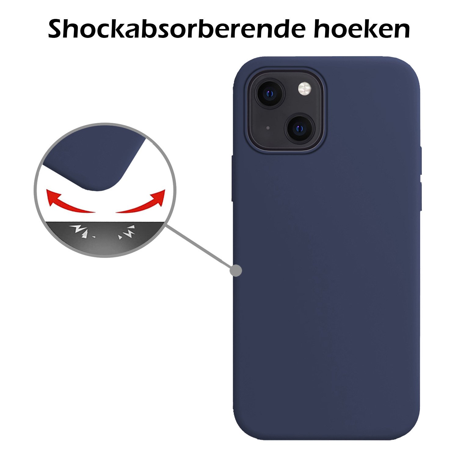 Nomfy Hoesje Geschikt voor iPhone 15 Hoesje Siliconen Cover Case Met 2x Screenprotector - Hoes Geschikt voor iPhone 15 Hoes Back Case - Donkerblauw