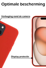 Nomfy Hoesje Geschikt voor iPhone 15 Hoesje Siliconen Cover Case Met 2x Screenprotector - Hoes Geschikt voor iPhone 15 Hoes Back Case - Rood