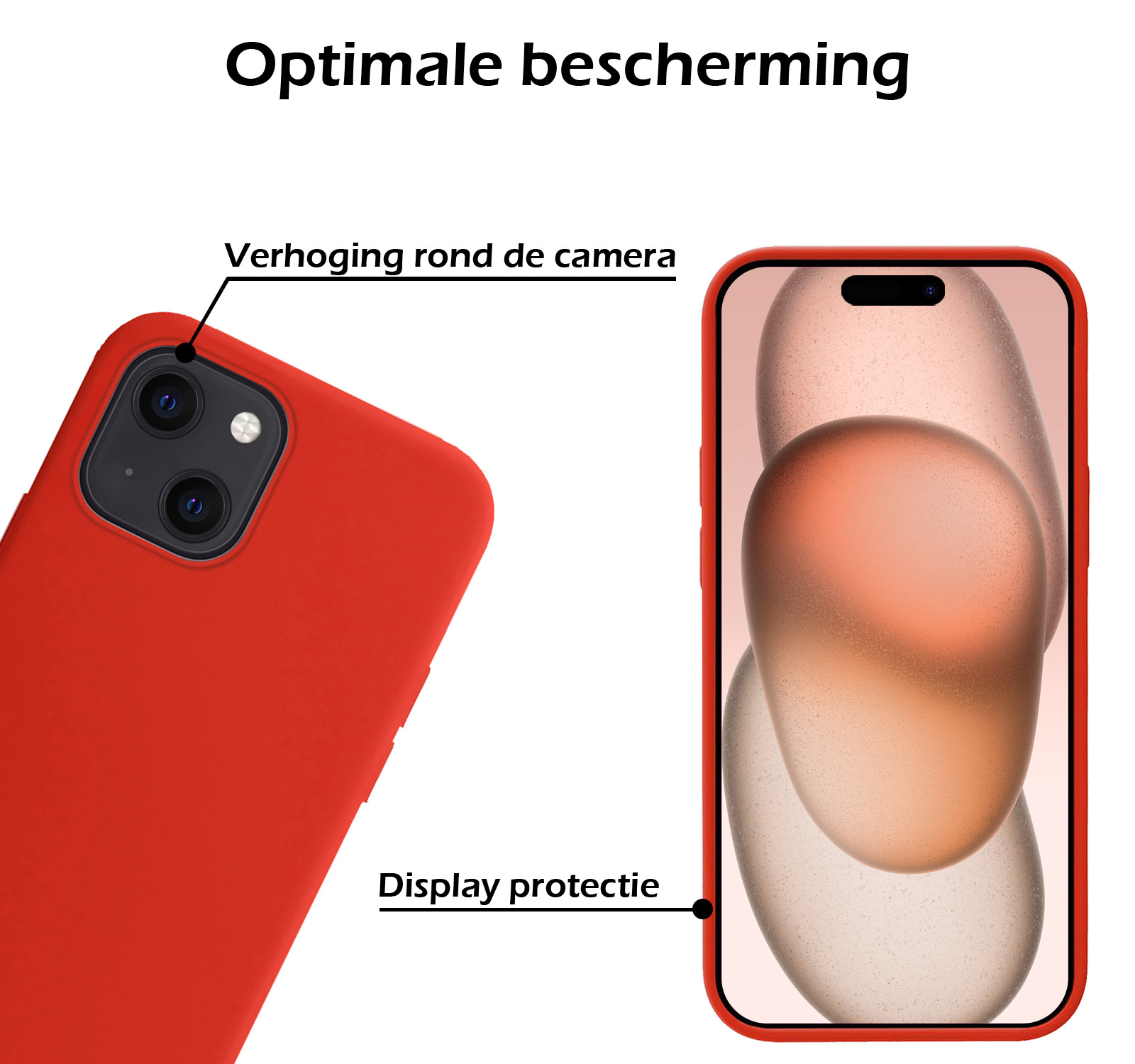 Nomfy Hoesje Geschikt voor iPhone 15 Hoesje Siliconen Cover Case Met 2x Screenprotector - Hoes Geschikt voor iPhone 15 Hoes Back Case - Rood