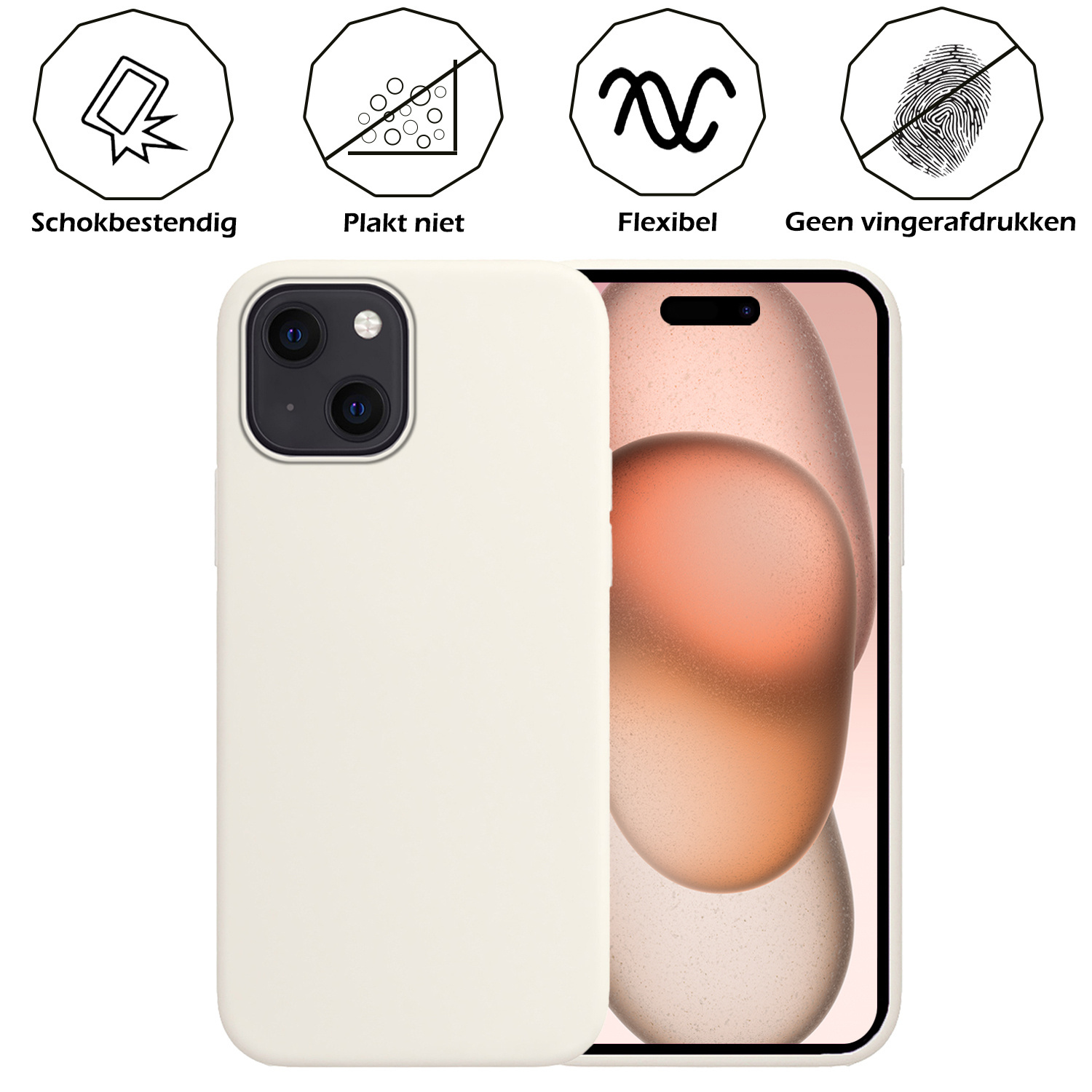 Nomfy Hoesje Geschikt voor iPhone 15 Plus Hoesje Siliconen Cover Case Met Screenprotector - Hoes Geschikt voor iPhone 15 Plus Hoes Back Case - Wit