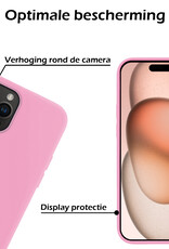Nomfy Hoesje Geschikt voor iPhone 15 Pro Hoesje Siliconen Cover Case Met Screenprotector - Hoes Geschikt voor iPhone 15 Pro Hoes Back Case - Lichtroze