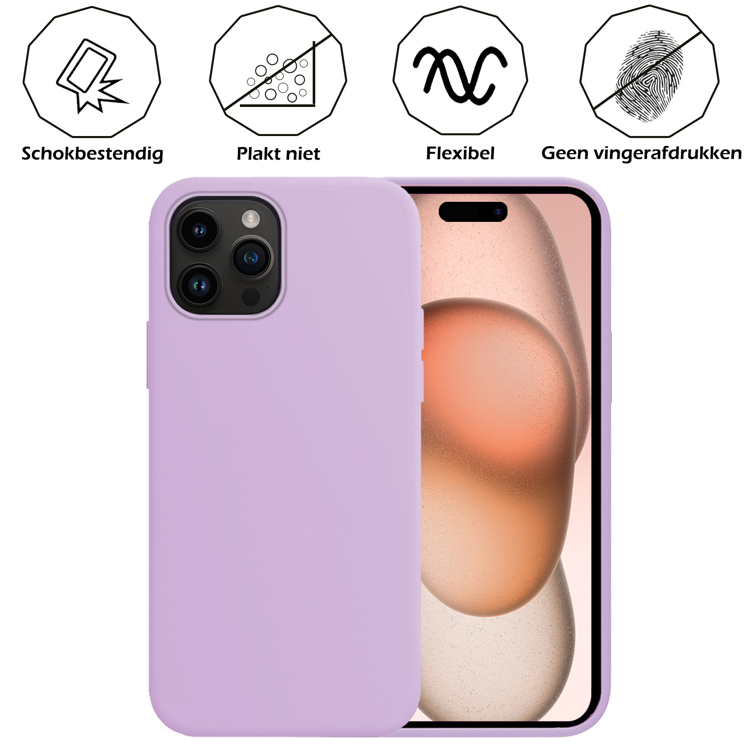 Nomfy Hoesje Geschikt voor iPhone 15 Pro Hoesje Siliconen Cover Case Met Screenprotector - Hoes Geschikt voor iPhone 15 Pro Hoes Back Case - Lila