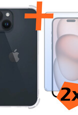Nomfy Hoesje Geschikt voor iPhone 15 Hoesje Shock Proof Cover Case Shockproof Met 2x Screenprotector - Hoes Geschikt voor iPhone 15 Hoes Siliconen Back Case - Transparant