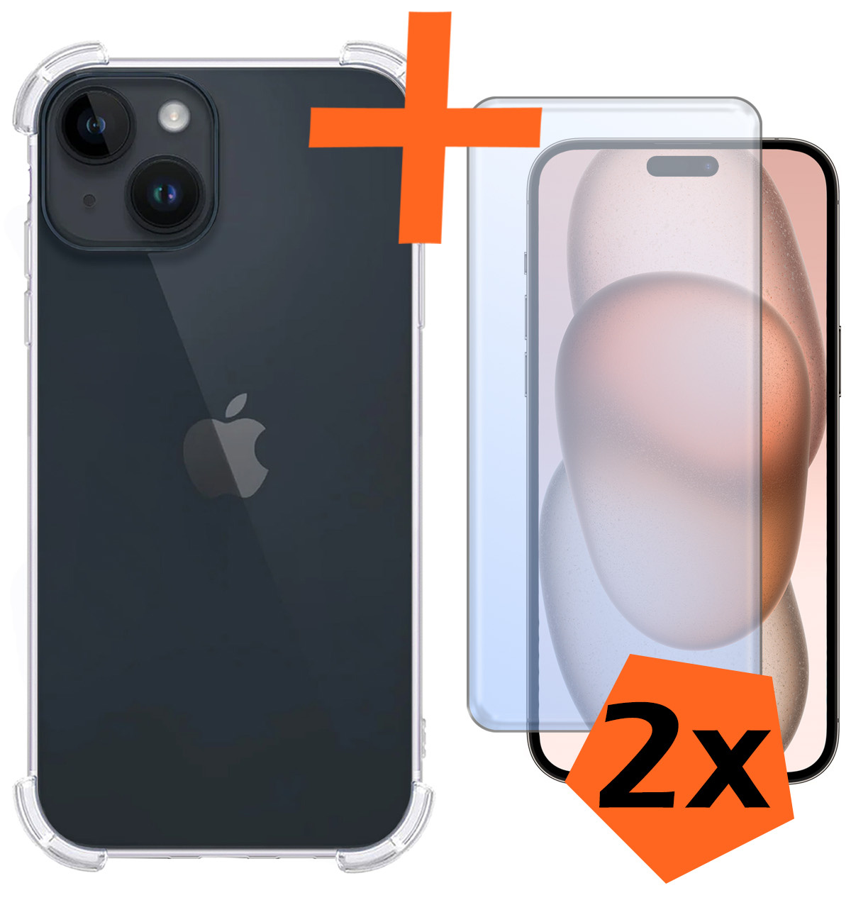 Nomfy Hoesje Geschikt voor iPhone 15 Hoesje Shock Proof Cover Case Shockproof Met 2x Screenprotector - Hoes Geschikt voor iPhone 15 Hoes Siliconen Back Case - Transparant