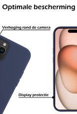 Nomfy Hoesje Geschikt voor iPhone 15 Pro Hoesje Siliconen Cover Case Met 2x Screenprotector - Hoes Geschikt voor iPhone 15 Pro Hoes Back Case - Donkerblauw