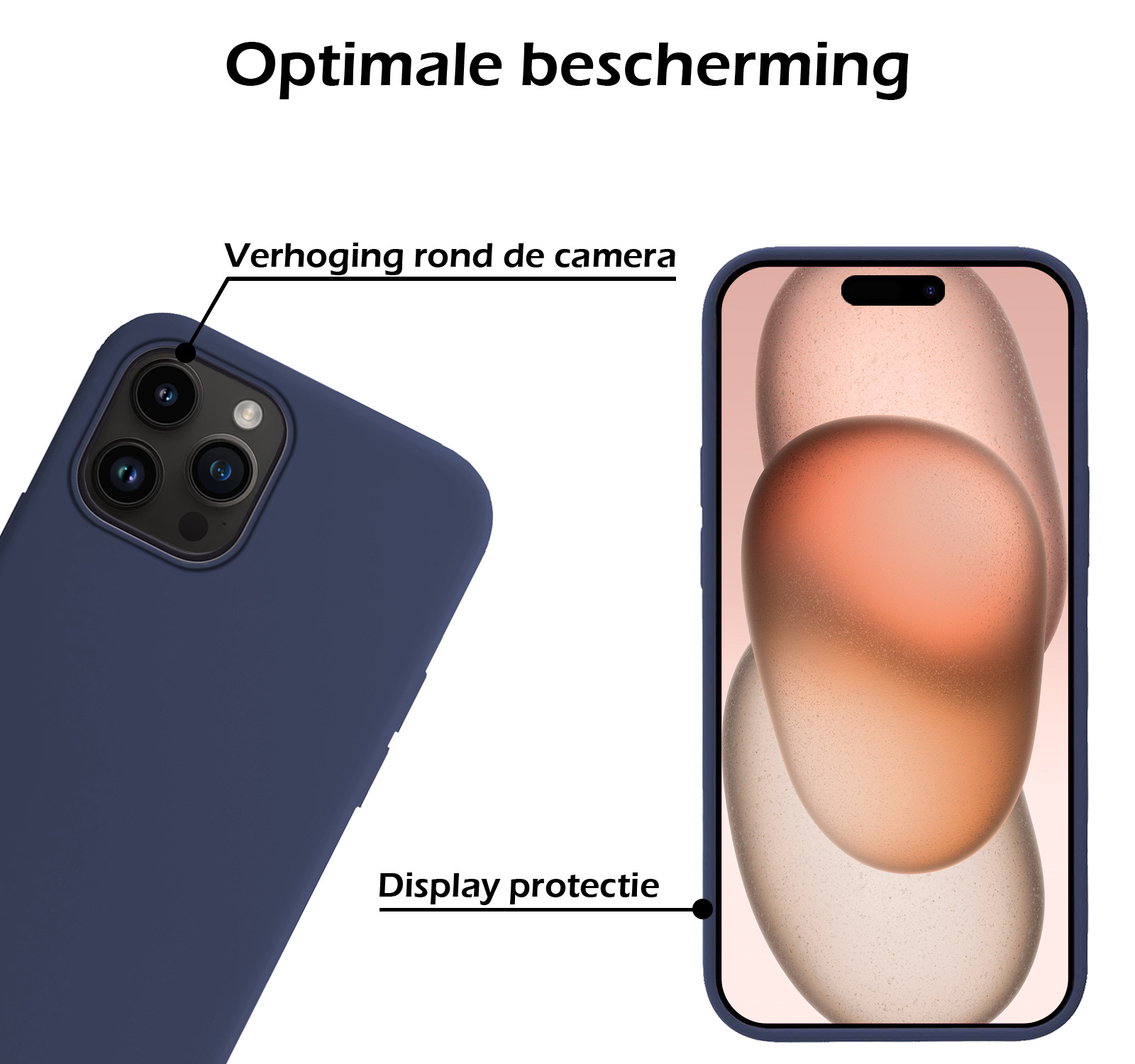 Nomfy Hoesje Geschikt voor iPhone 15 Pro Hoesje Siliconen Cover Case Met 2x Screenprotector - Hoes Geschikt voor iPhone 15 Pro Hoes Back Case - Donkerblauw