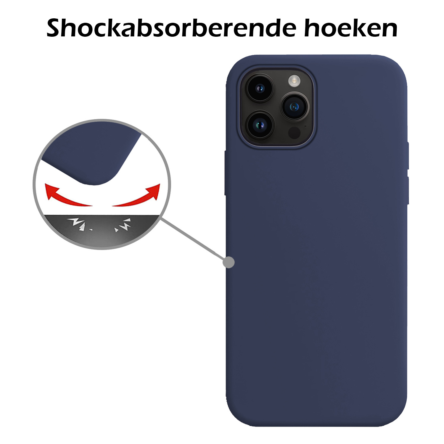 Nomfy Hoesje Geschikt voor iPhone 15 Pro Hoesje Siliconen Cover Case Met 2x Screenprotector - Hoes Geschikt voor iPhone 15 Pro Hoes Back Case - Donkerblauw