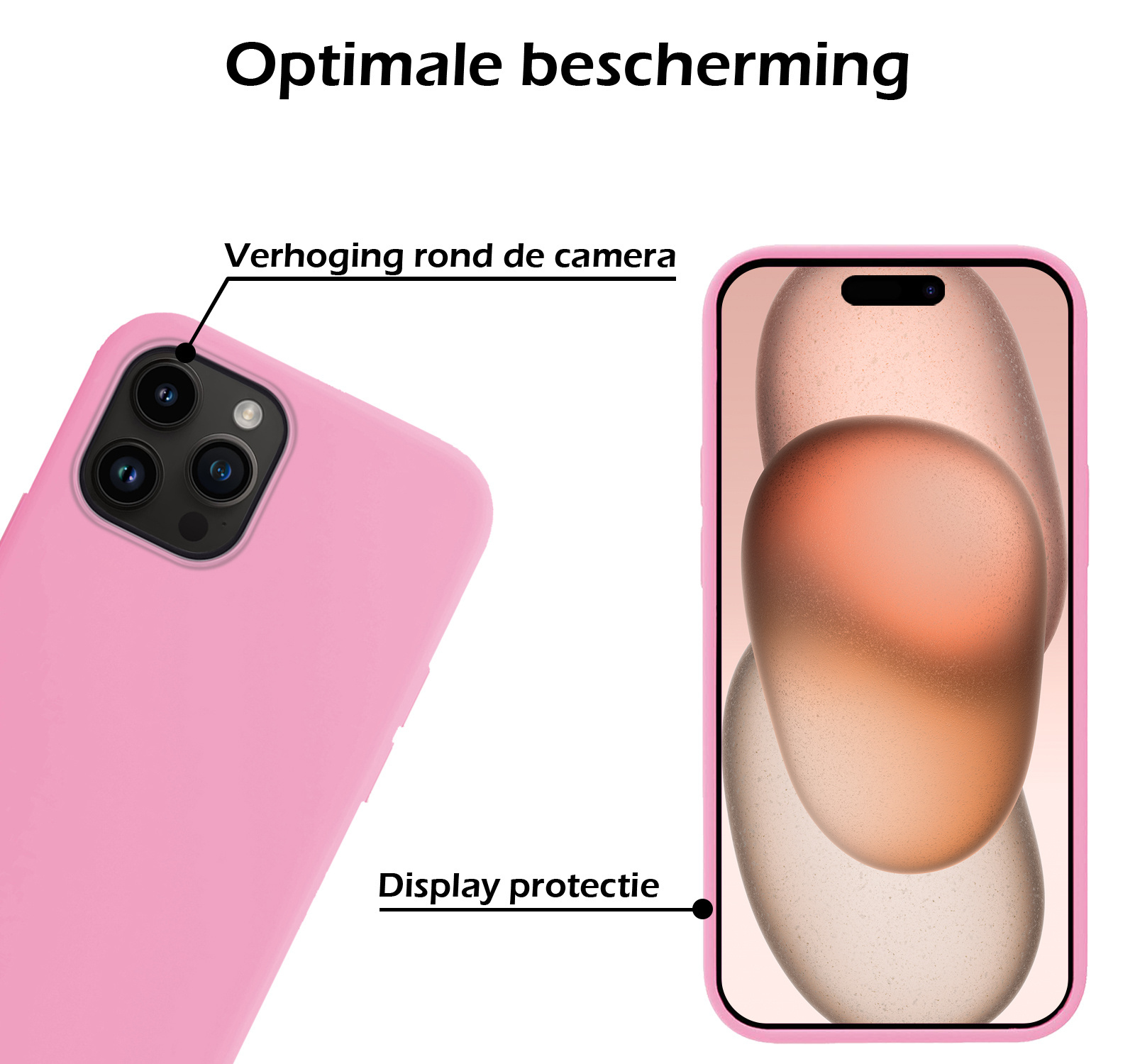Nomfy Hoesje Geschikt voor iPhone 15 Pro Hoesje Siliconen Cover Case Met 2x Screenprotector - Hoes Geschikt voor iPhone 15 Pro Hoes Back Case - Lichtroze